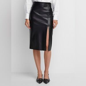 Simons ICONE Front-slit faux-leather straight skirt